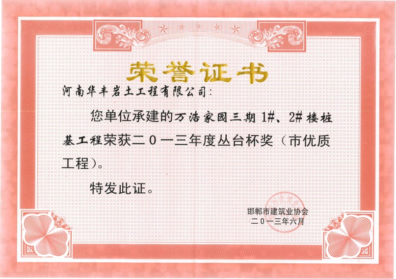 2013年度丛台杯奖（市优质工程）